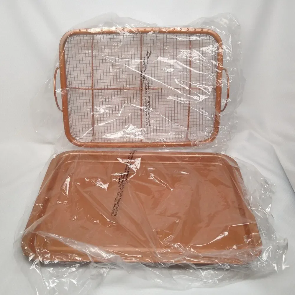 Copper Oven Air Fryer Crisper Basket Tray 2 Piece Set Non Stick New Box
